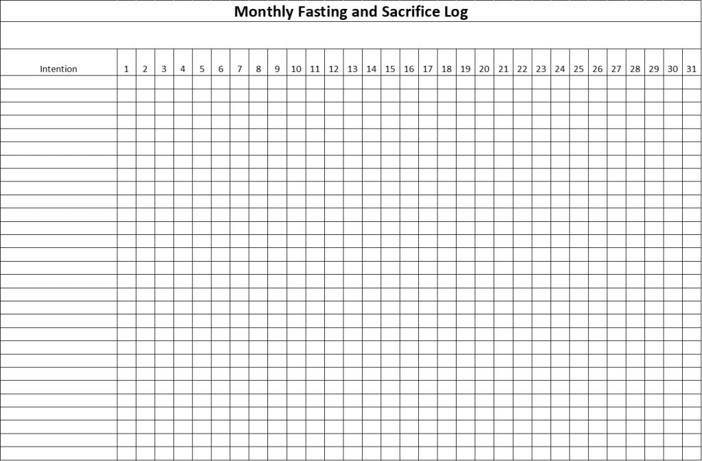 Fasting and Sacrifice Log (blank form) – Christian Cross Fire